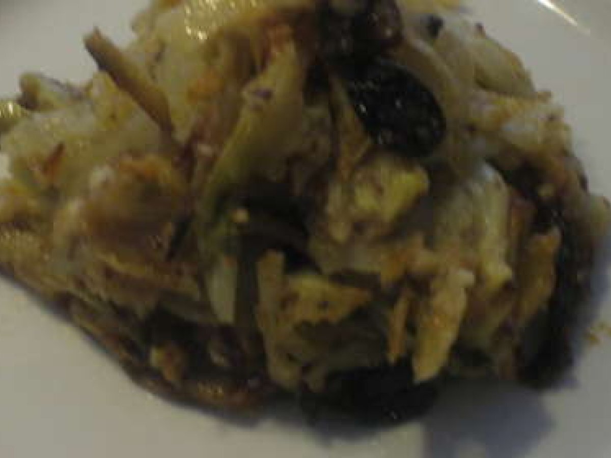 Finocchi gratinati con pinoli e uva passa