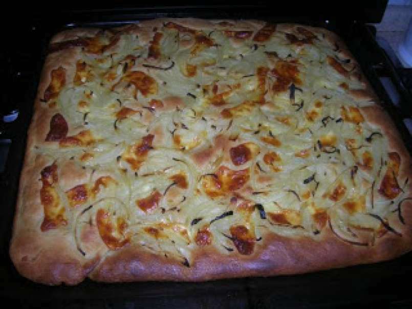 FOCACCIA CON CIPOLLA E CACIOTTA - pizza bread with onion and caciotta, foto 1