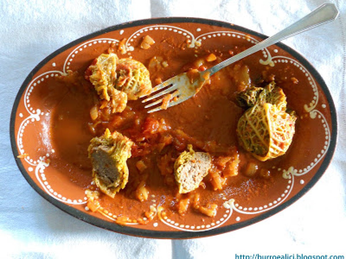 Foglie di cavolo ripiene e stufate