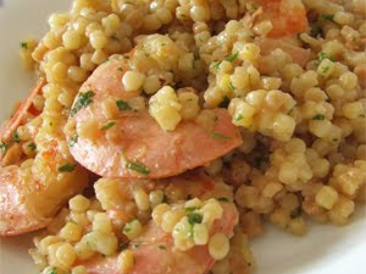 Fregola con gamberi e pachino