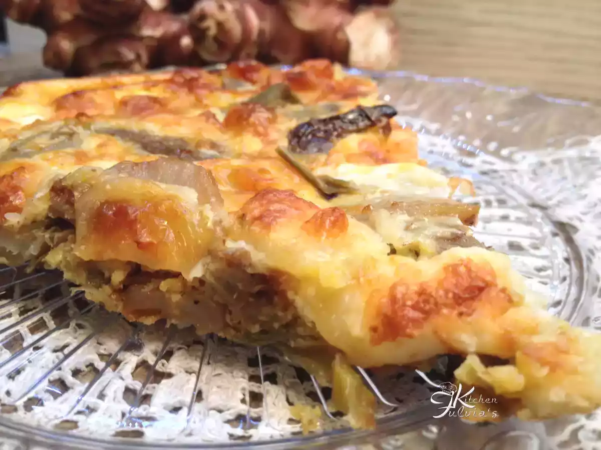 Frittata al forno con carciofi e topinambur