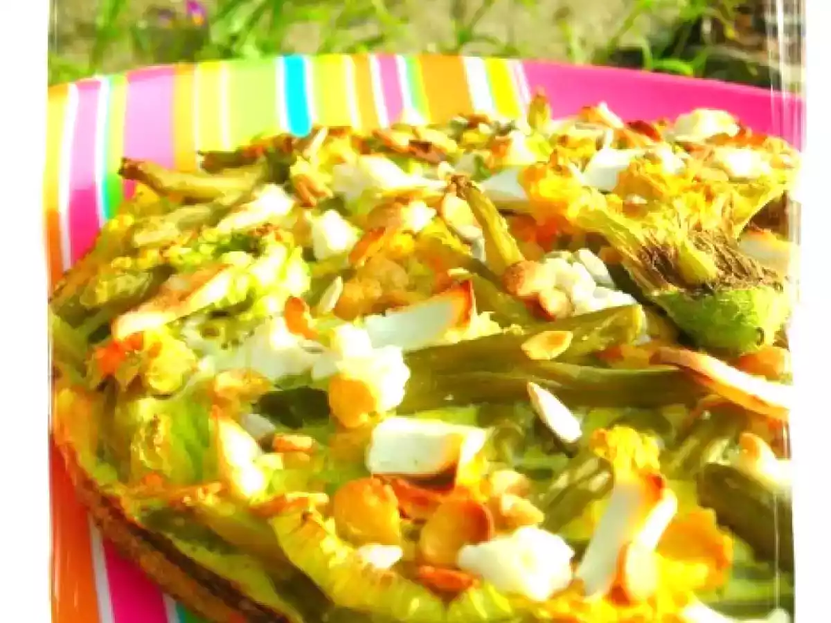 FRITTATONA AL FORNO CON FAGIOLINI, FIORI DI ZUCCA, FETA