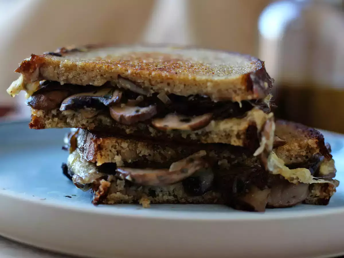 Grilled cheese ai funghi e formaggio filante - foto 3