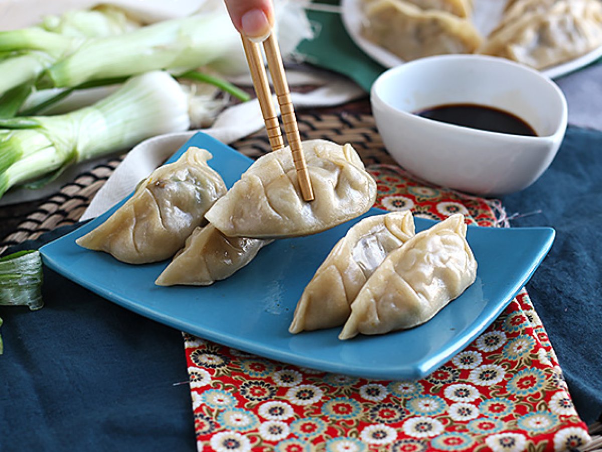 Gyoza di pollo con funghi e carote