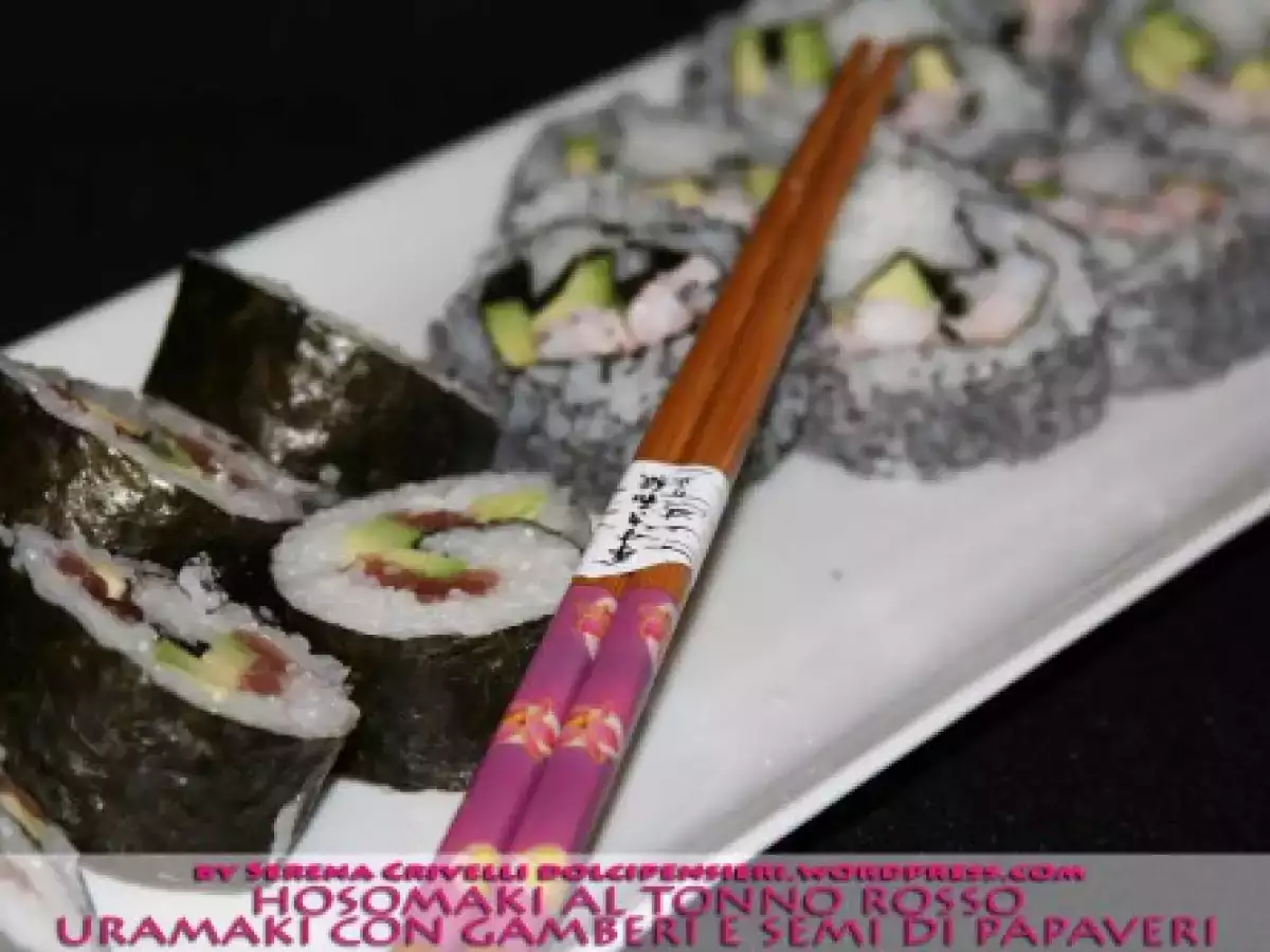 Hosomaki al tonno rosso e uramaki con gamberi e semi di papavero secondo Dolcipensieri - foto 3