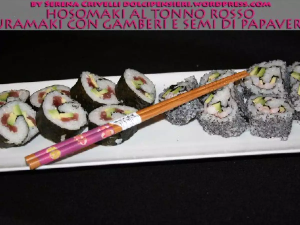 Hosomaki al tonno rosso e uramaki con gamberi e semi di papavero secondo Dolcipensieri - foto 5