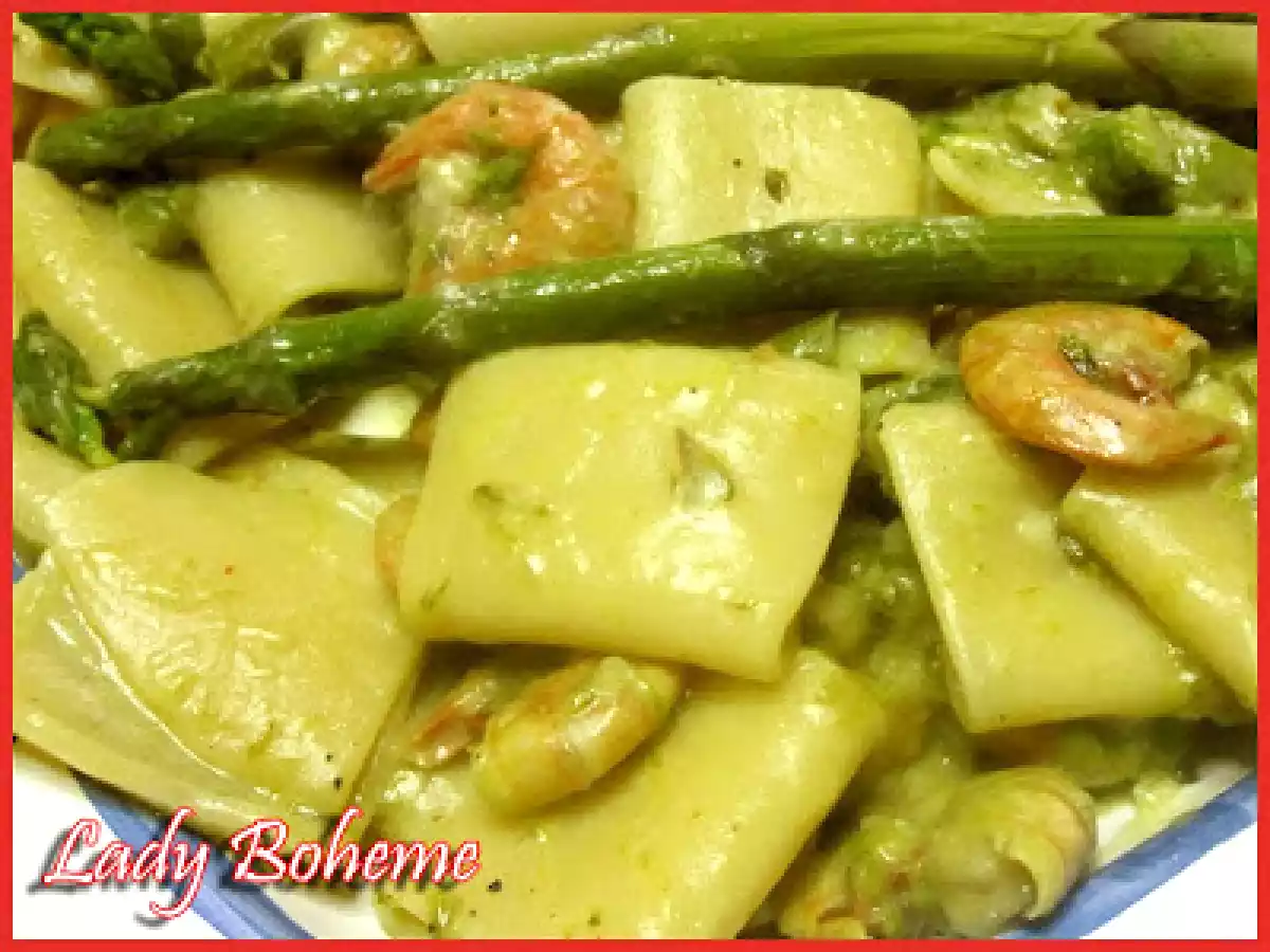 Il pesco e i paccheri con gamberi e asparagi - foto 2