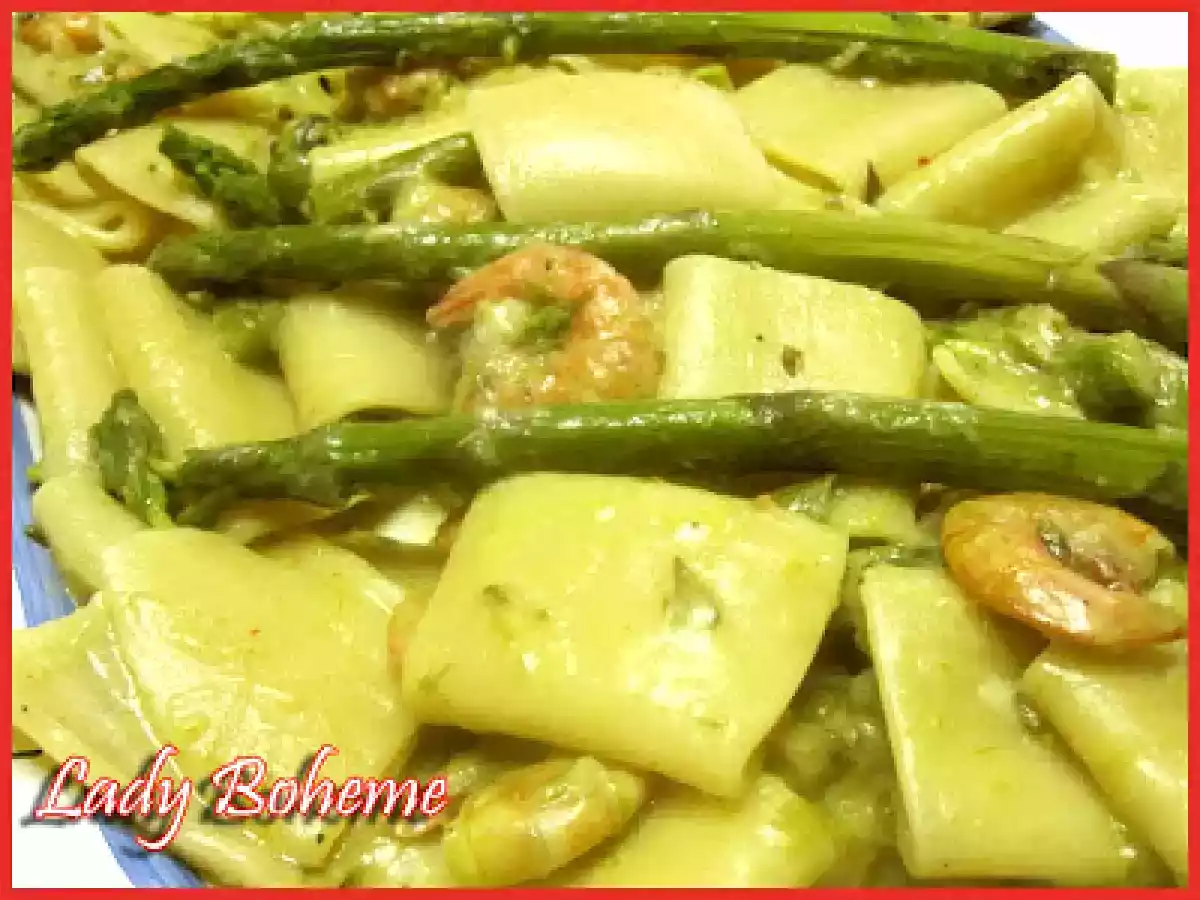 Il pesco e i paccheri con gamberi e asparagi - foto 3