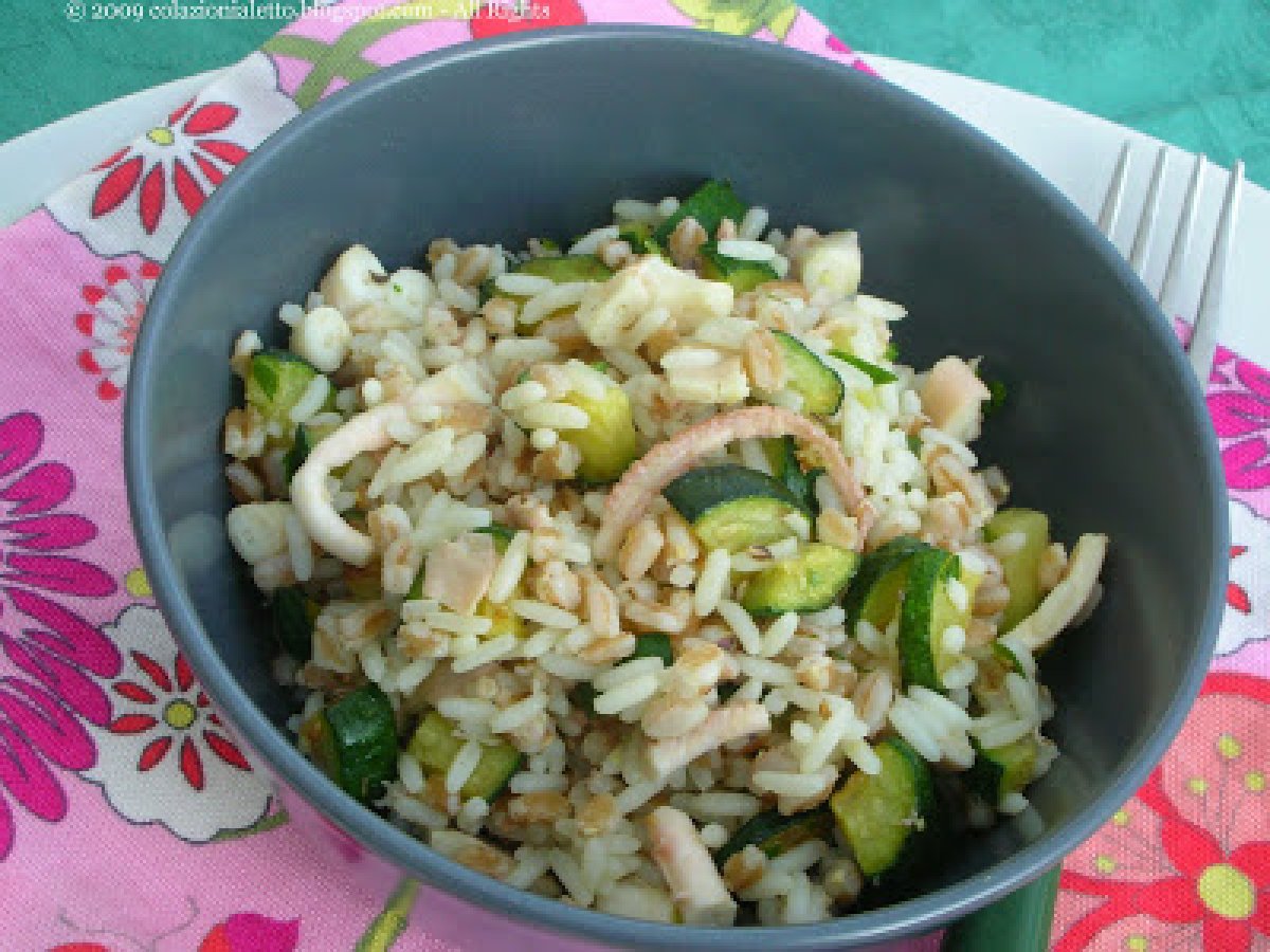 Insalata ai 2 cereali con polipo e zucchine