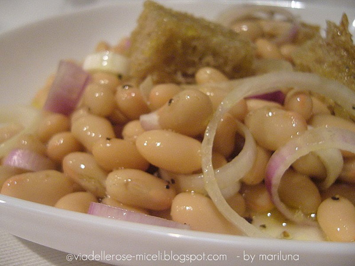 Insalata di fagioli e cipolle di Tropea e pane toscano