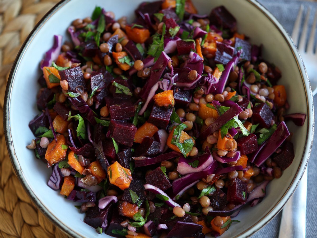 Insalata di lenticchie, zucca, cavolo rosso e barbabietola (perfetta in autunno/inverno), foto 4