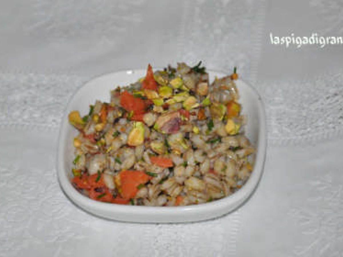 Insalata di orzo con salmone e cipollina