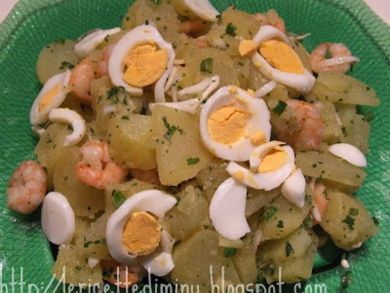 Insalata di patate con gamberi e uova, foto 1