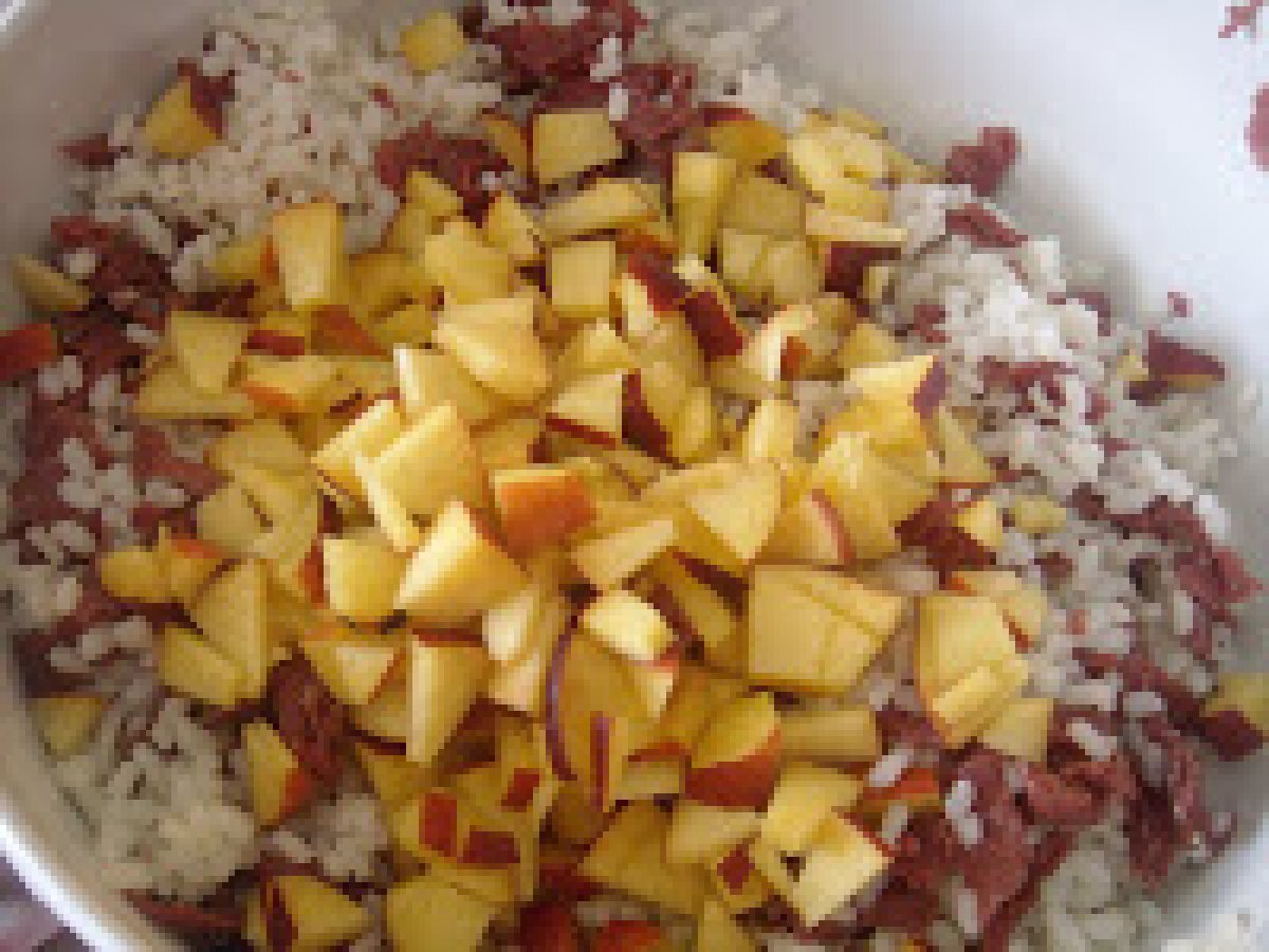 INSALATA DI RISO CON CARPACCIO DI MANZO E PESCHE - Rice's salad with carpaccio and peaches - foto 4