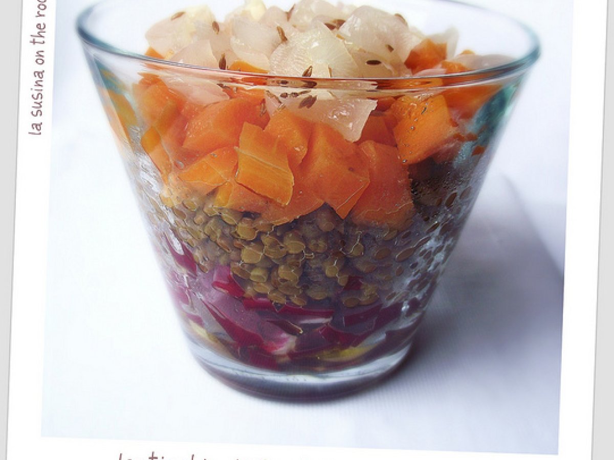 Insalatona di lenticchie, radicchio, carote, cipolline con condimento al cumino, foto 3