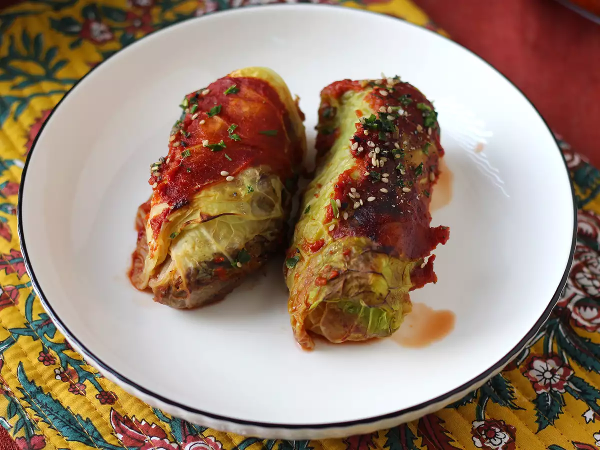 Involtini di cavolo vegetariani con funghi, riso e miso - foto 3