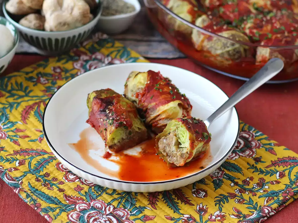 Involtini di cavolo vegetariani con funghi, riso e miso - foto 6