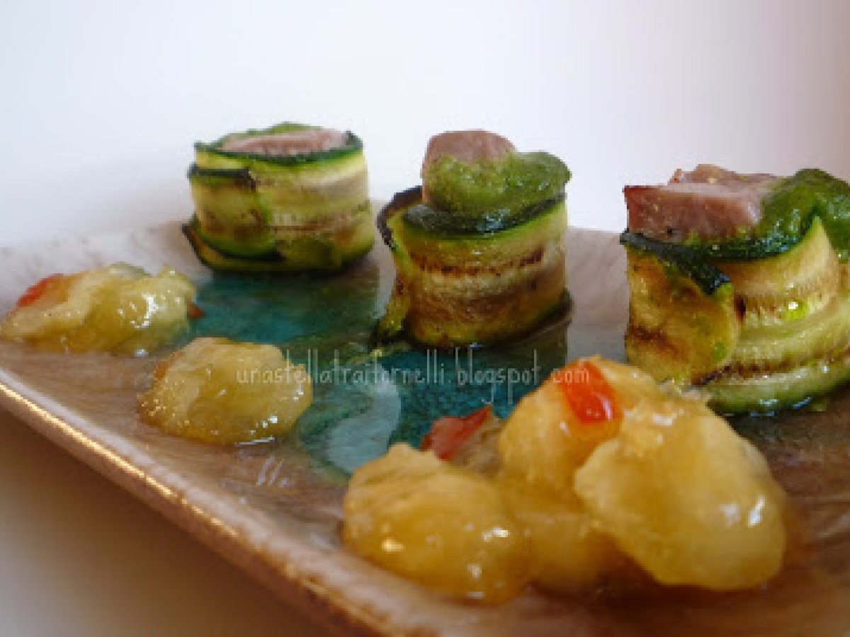 Involtini di tonno e zucchine con marmellata di limoni