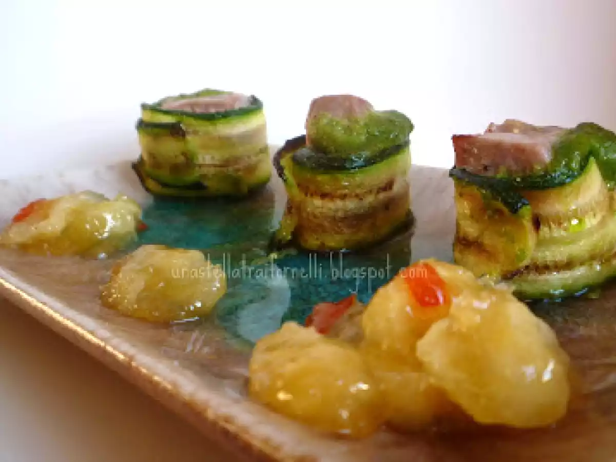 Involtini di tonno e zucchine con marmellata di limoni