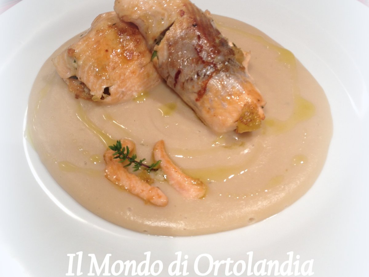 Involtini di trota su crema di cannellini al profumo di timo