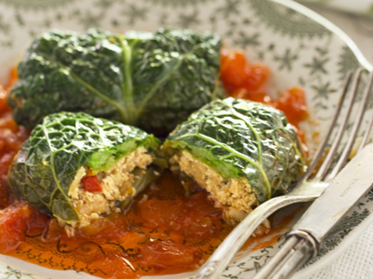 Involtini di verza con riso tofu e verdure