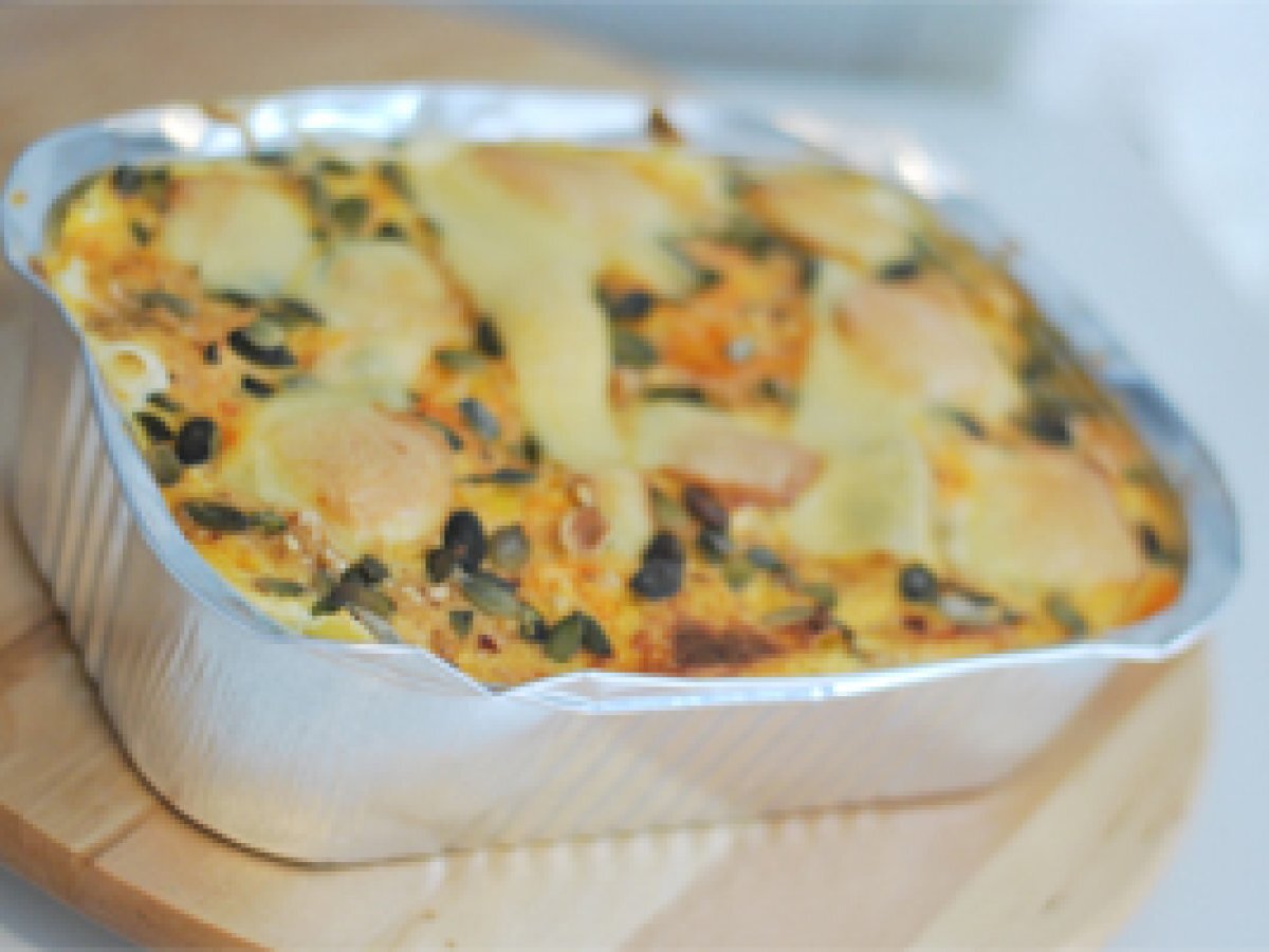 Lasagna con fonduta di formaggi e crema di zucca, foto 1