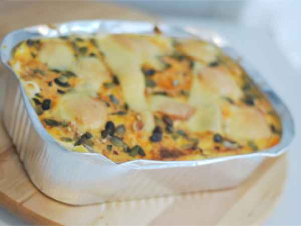 Lasagna con fonduta di formaggi e crema di zucca