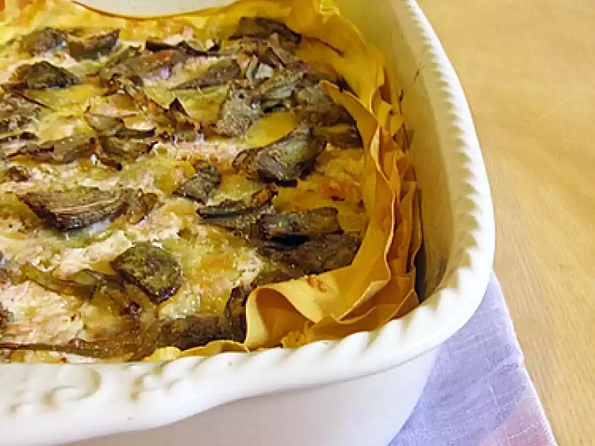 Lasagne con carciofi, crema di formaggi e Praga