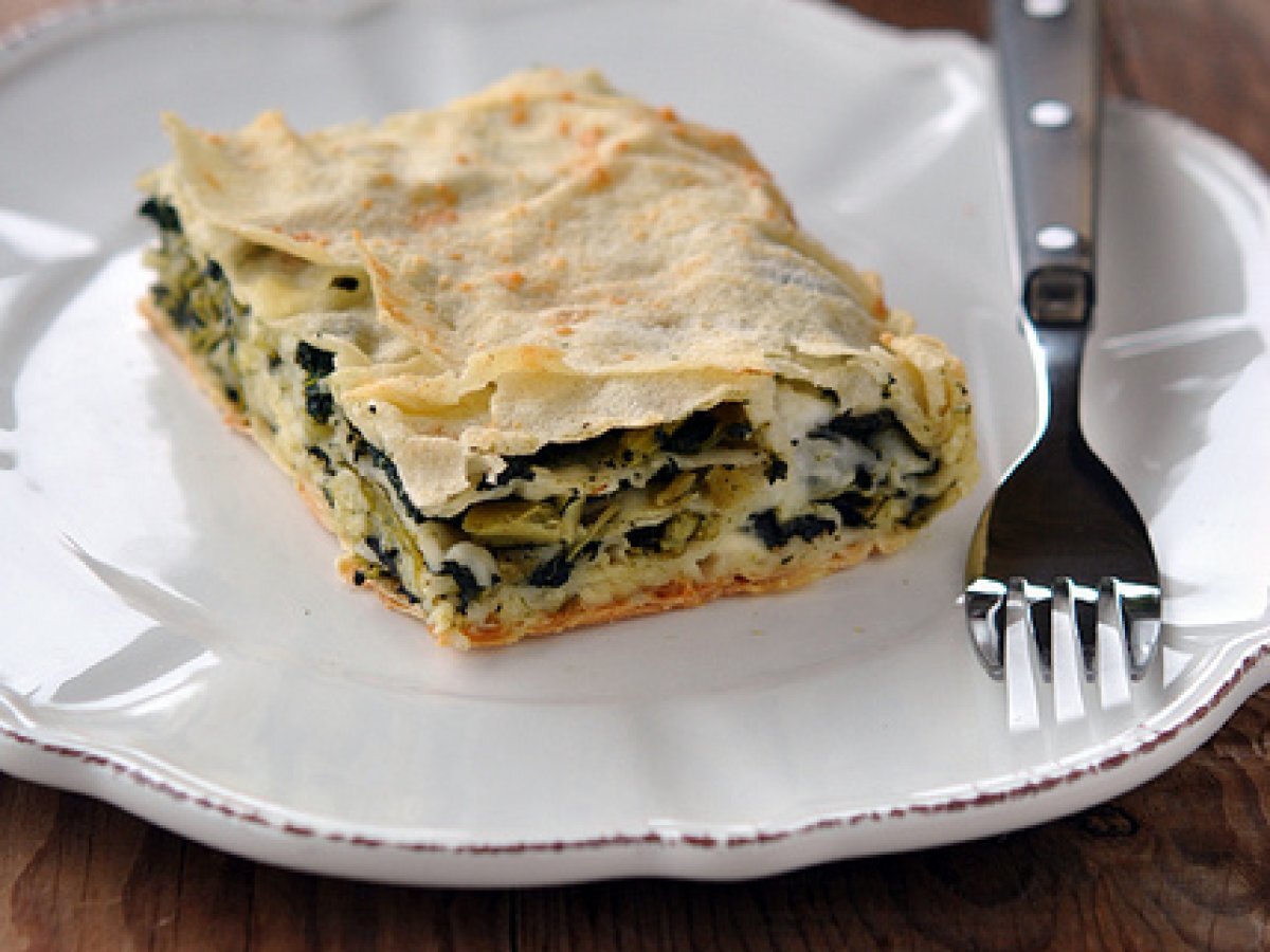 Lasagne di pane carasau con cavolo nero e stracchino