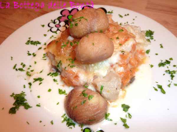 LASAGNETTE DI PASTA FILLO CON ZUCCA, PORCINI, CASTAGNE., foto 2