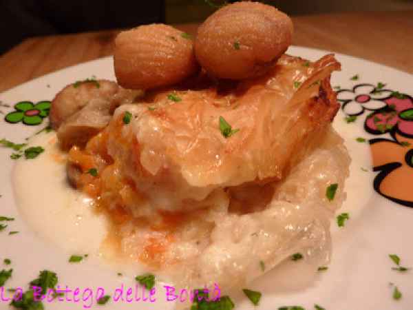 LASAGNETTE DI PASTA FILLO CON ZUCCA, PORCINI, CASTAGNE., foto 3