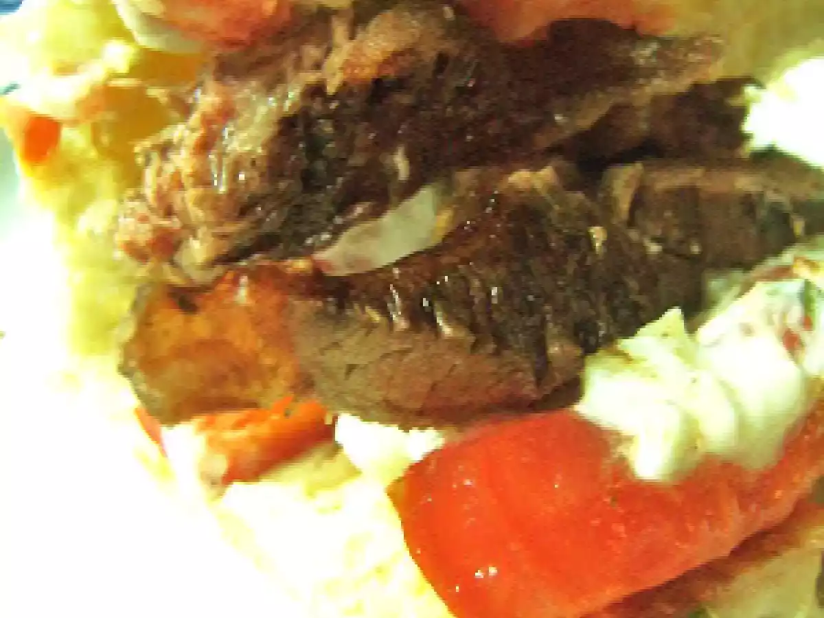 Lean Rump Steak with Alioli and Pita Bread.