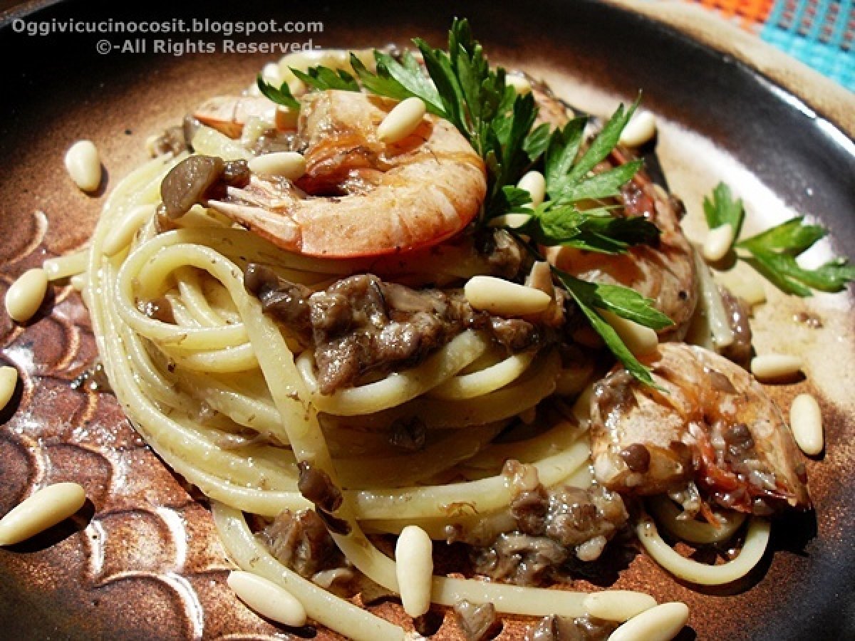 Linguine con Mazzancolle e Funghi Porcini