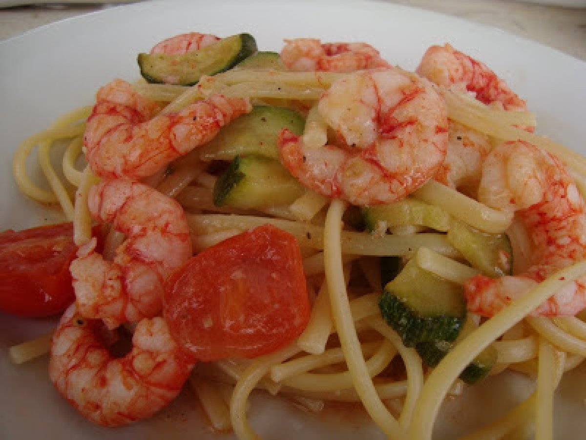 Linguine di Gragnano con gambero rosso e zucchine, foto 2
