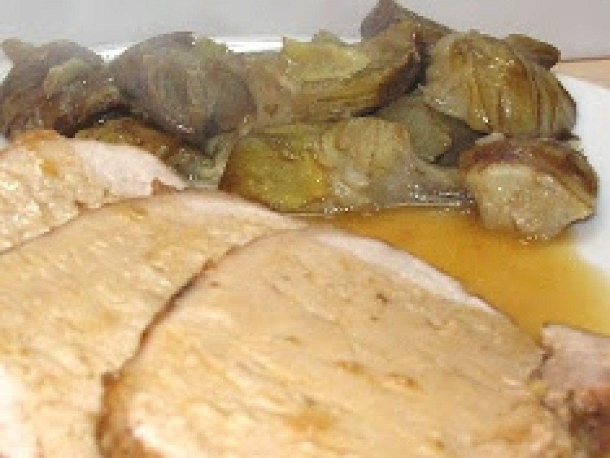 Lonza di suino alla birra con carciofi