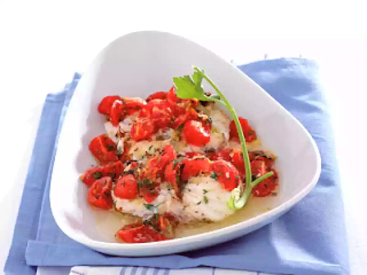 Medaglioni di rana pescatrice con pomodorini