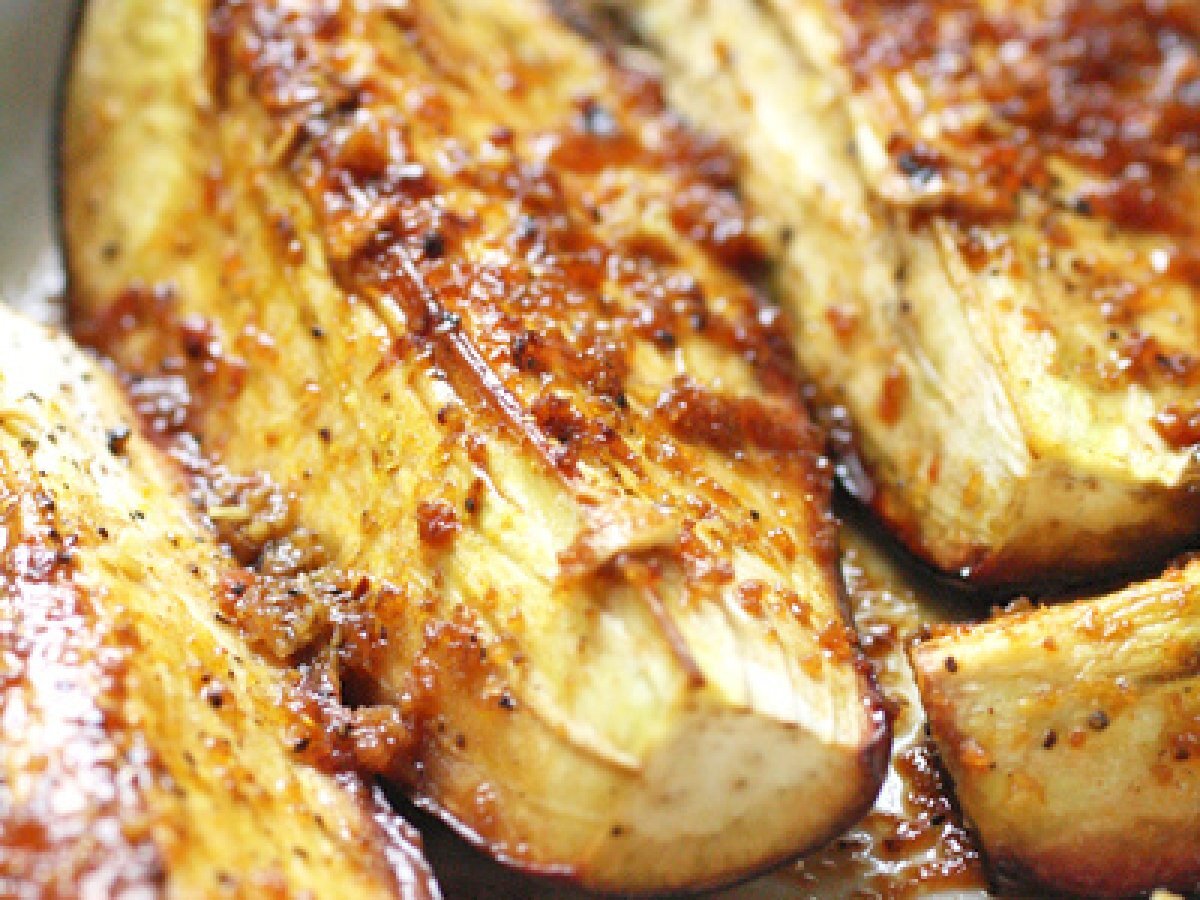 Melanzane al limone, miele e curry