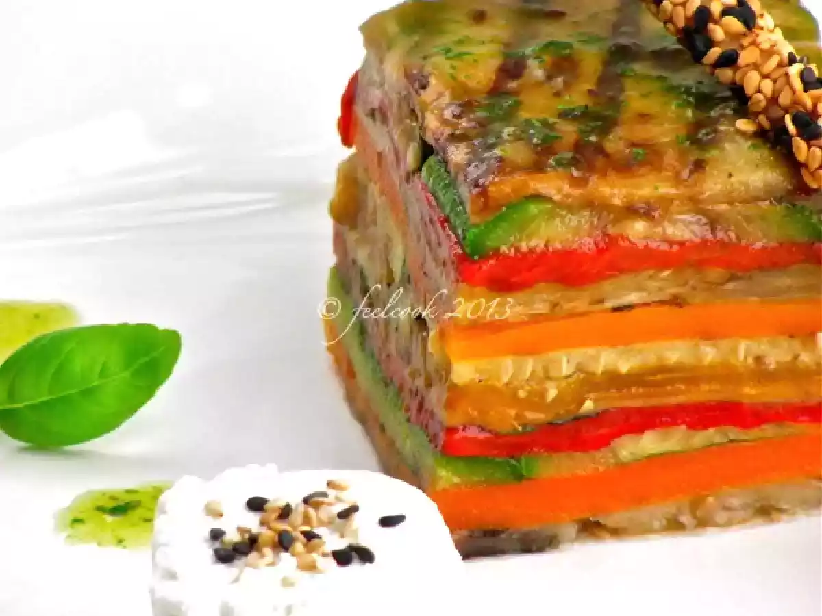 Millefoglie di verdure grigliate, caprino e grissino al sesamo - foto 2