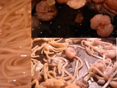 Noodles artigianali con gamberi, funghi e noci cashew
