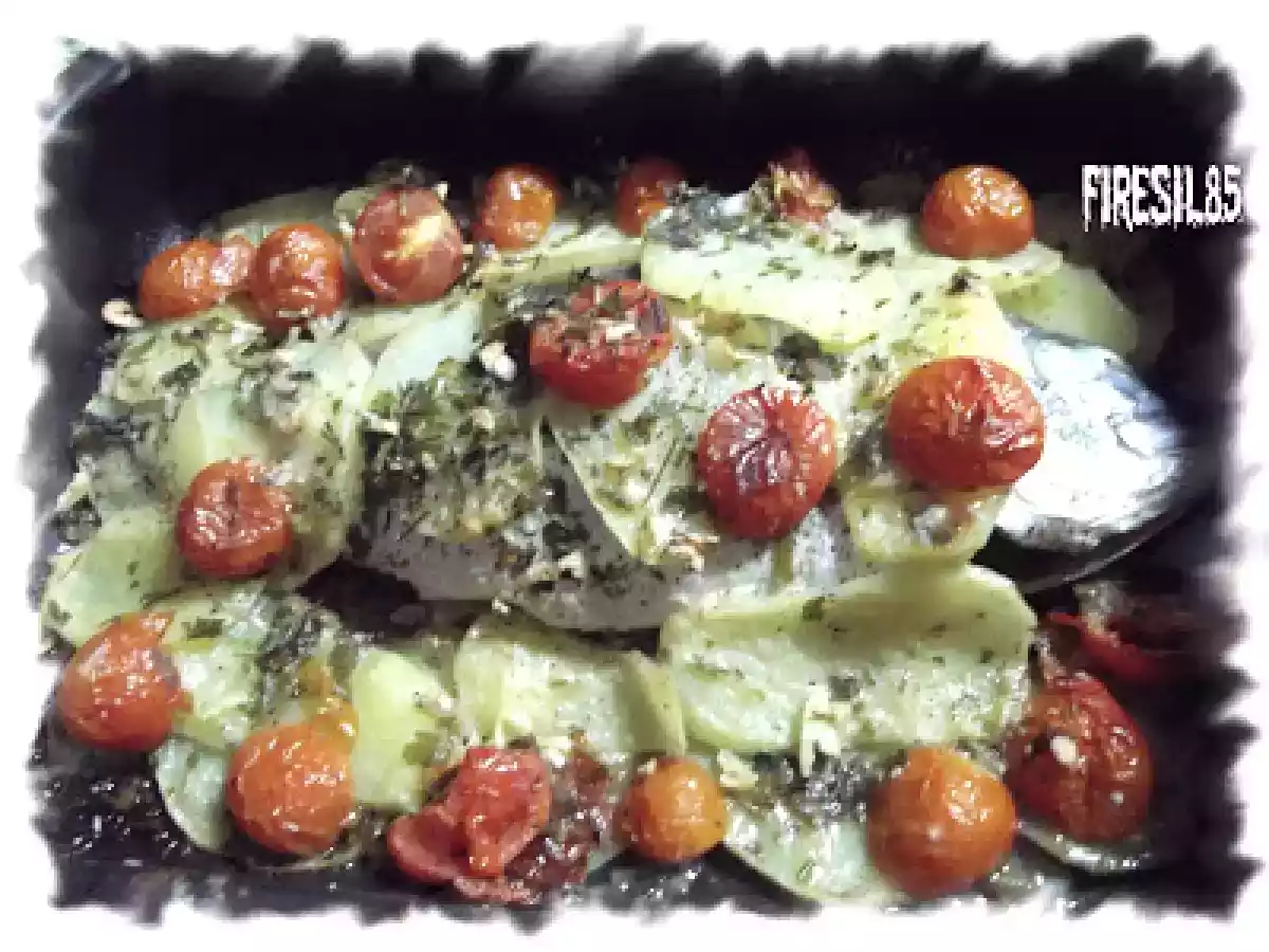 Orata al forno con patate e pomodorini