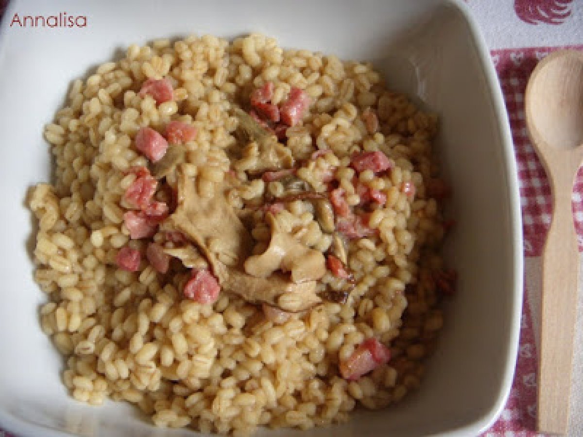 ORZO CON PORCINI E PANCETTA CROCCANTE