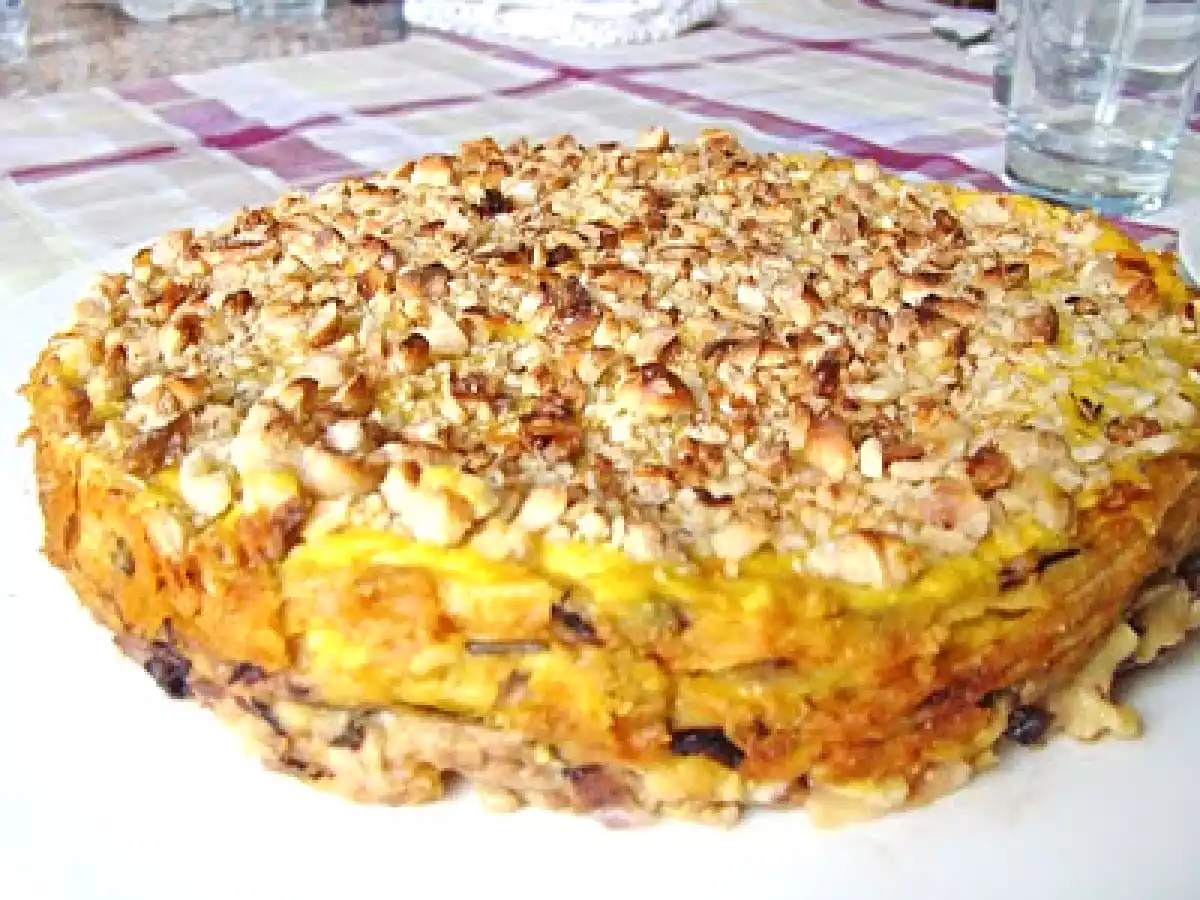 PASTICCIO DI CRESPELLE CON RADICCHIO, CARCIOFI E SALSA ALLO ZAFFERANO