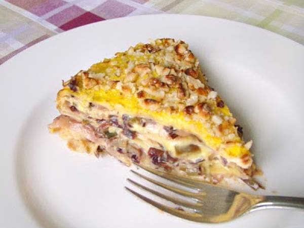 PASTICCIO DI CRESPELLE CON RADICCHIO, CARCIOFI E SALSA ALLO ZAFFERANO - foto 2