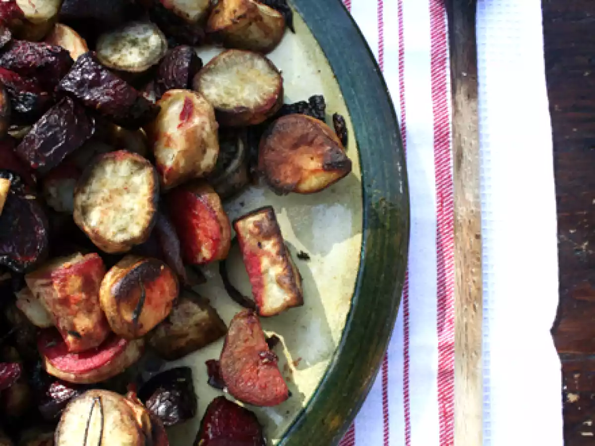 Patate dolci e rape rosse al forno