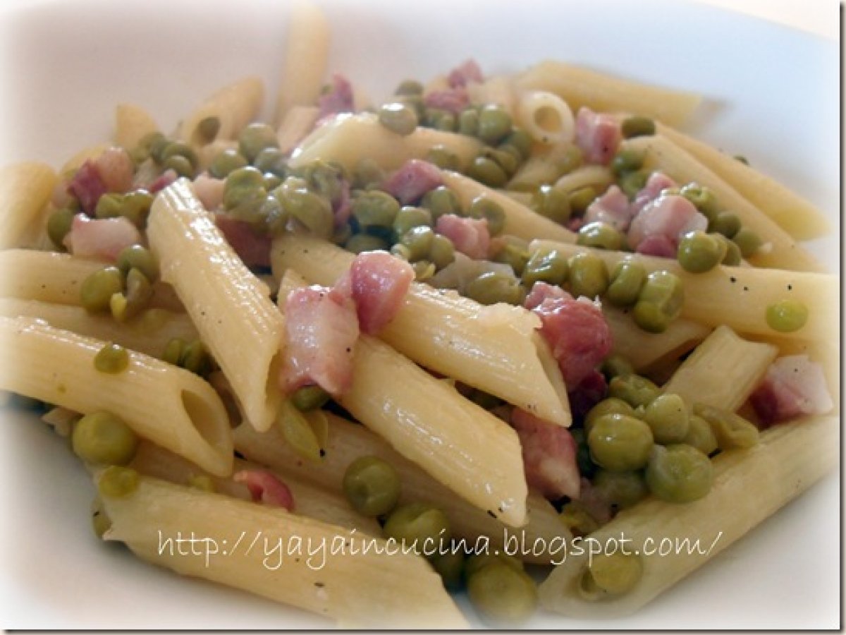 Penne con Piselli, Pancetta e Zenzero