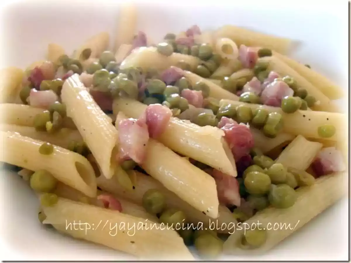 Penne con Piselli, Pancetta e Zenzero