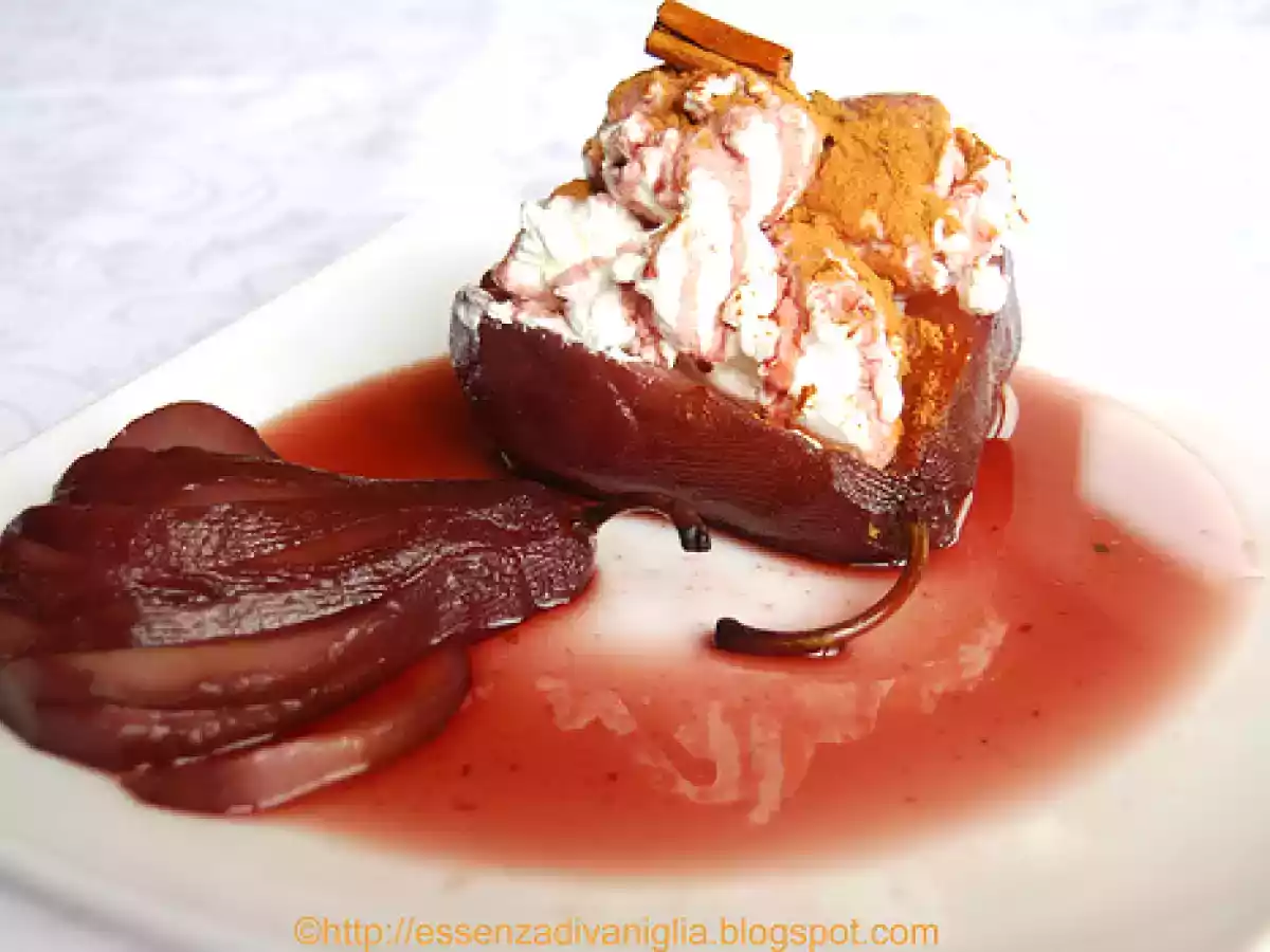 Pere al vino rosso speziato ( con panna montata e cannella) - foto 2