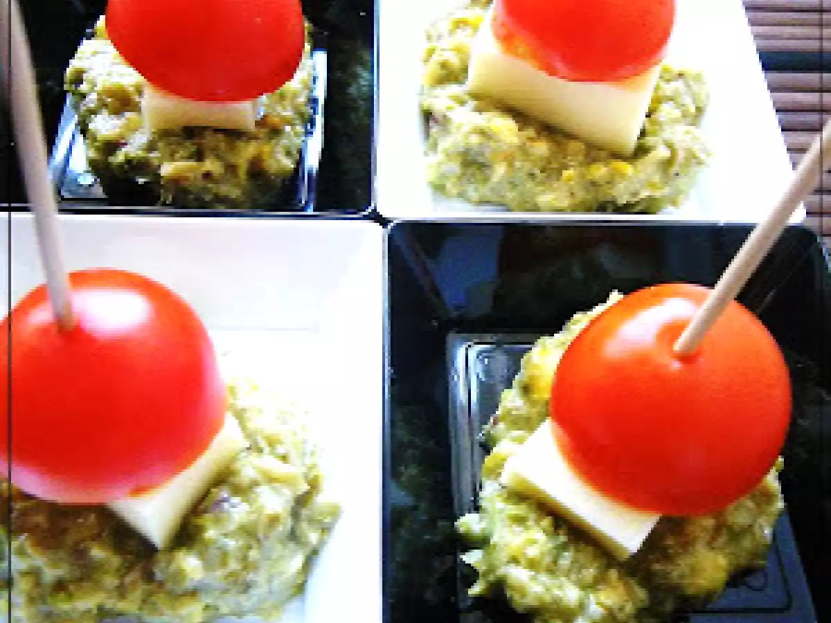 Pesto di olive, pistacchi e capperi che finger food tricolore