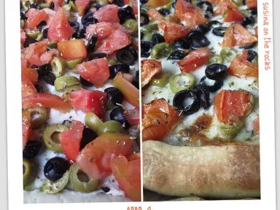 Pizza allo stracchino, olive verdi&nere, pomodori e origano - foto 3
