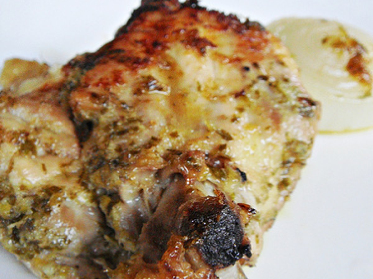 Pollo arrosto con timo limonato e cipolle